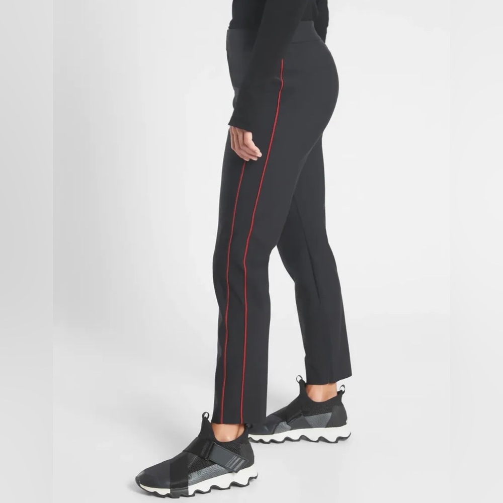 Athleta Black Pants with Red Stripe